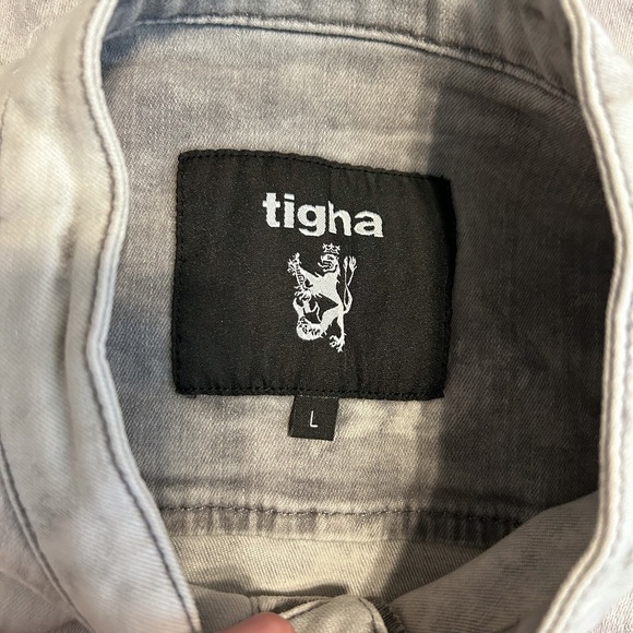 Tigha Denim Grandad Stand Up Collar Shirt, size Large - Picture 4 of 8